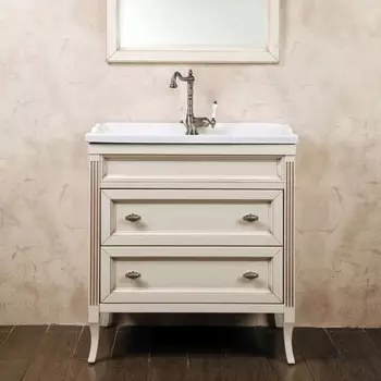 Тумба с раковиной La Beaute Classic Vivien Cassetto 80 слоновая кость с патиной, фурнитура серебро