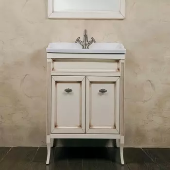 Тумба с раковиной La Beaute Classic Vivien Porta 60 слоновая кость с патиной, фурнитура серебро