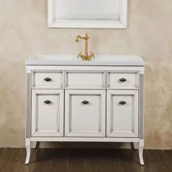 Тумба с раковиной La Beaute Classic Vivien 100 белый с патиной, фурнитура бронза