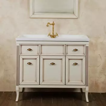 Тумба с раковиной La Beaute Classic Vivien 100 слоновая кость с патиной, фурнитура бронза