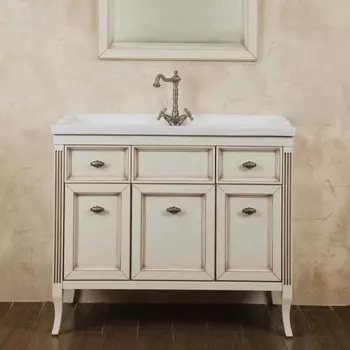 Тумба с раковиной La Beaute Classic Vivien 100 слоновая кость с патиной, фурнитура серебро