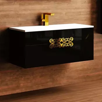 Тумба с раковиной La Beaute Moselle 90 черная, фурнитура золото