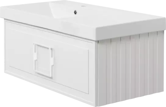 Тумба с раковиной La Fenice Cubo 90 L, белая, ручка белая