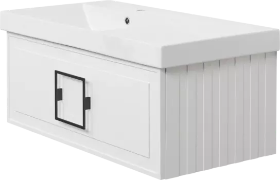 Тумба с раковиной La Fenice Cubo 90 L, белая, ручка черная