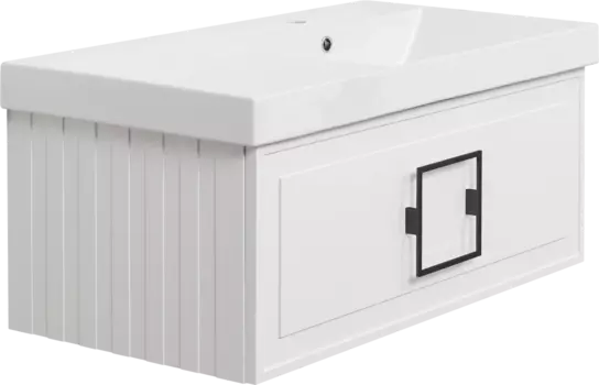 Тумба с раковиной La Fenice Cubo 90 R, белая, ручка черная