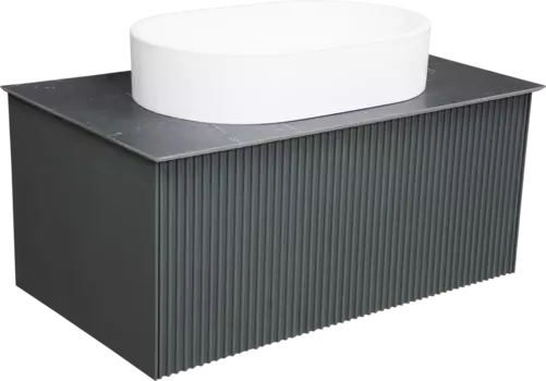 Тумба с раковиной La Fenice Terra 80 серая, черная столешница, матовая раковина