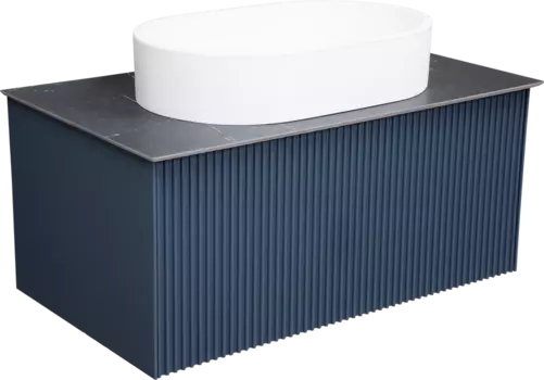 Тумба с раковиной La Fenice Terra 80 синяя, черная столешница, матовая раковина