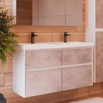 Тумба с раковиной Lemark Combi 125 бетон, белая глянцевая