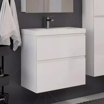 Тумба с раковиной Lemark Veon 60 белая глянцевая, 2 ящика