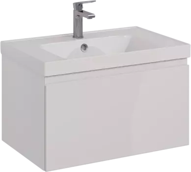 Тумба с раковиной Lemark Veon mini 70 белая глянцевая, 1 ящик