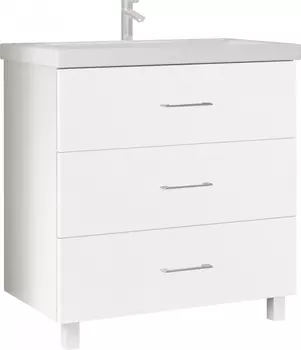 Тумба с раковиной Marka One Mix 70Н с 3 ящиками, белый глянец, ручки рейлинг