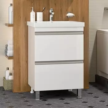 Тумба с раковиной Misty Ингрид 60 напольная, белая эмаль