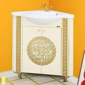 Тумба с раковиной Misty Olimpia Lux 60 угловая, бежевая патина