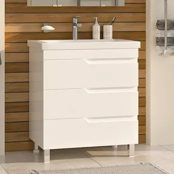 Тумба с раковиной Misty Софт 75 напольная, белая эмаль