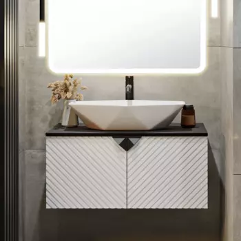 Тумба с раковиной Runo Андорра 85 белая матовая, черная, раковина Poligono 65