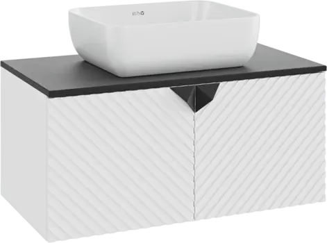 Тумба с раковиной Runo Андорра 85 белая матовая, черная, раковина Cuatro 50