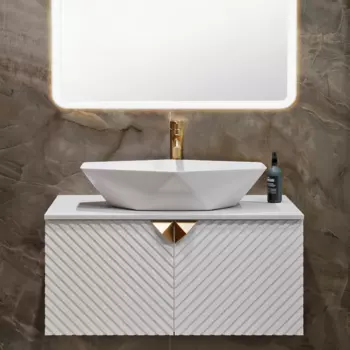 Тумба с раковиной Runo Андорра 85 белая матовая, белый глянец, раковина Poligono 65