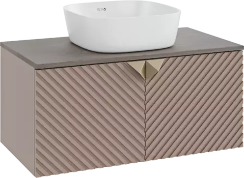 Тумба с раковиной Runo Андорра 85 кашемир серый, дуб какао, раковина Bella 40