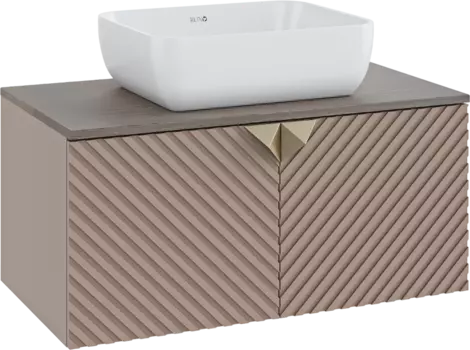 Тумба с раковиной Runo Андорра 85 кашемир серый, дуб какао, раковина Cuatro 50