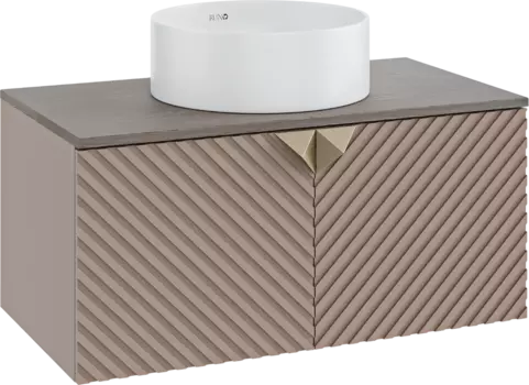 Тумба с раковиной Runo Андорра 85 кашемир серый, дуб какао, раковина Palla 40