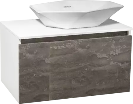 Тумба с раковиной Runo Бари 80 железный камень, раковина Poligono 65