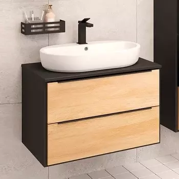 Тумба с раковиной Runo Мальта 70, подвесная, дуб, черная