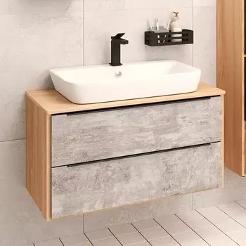 Тумба с раковиной Runo Мальта 85, подвесная, дуб, серая