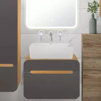 Тумба с раковиной Runo Ницца 60 дуб натуральный, графит, раковина Tre 50