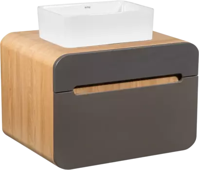 Тумба с раковиной Runo Ницца 60 дуб натуральный, графит, раковина Duo 40