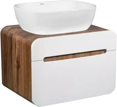 Тумба с раковиной Runo Ницца 60 темное дерево, белая, раковина Cuatro 50