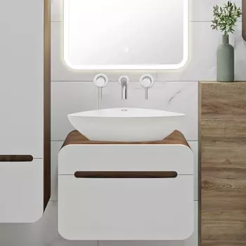 Тумба с раковиной Runo Ницца 60 темное дерево, белая, раковина Terzo 60