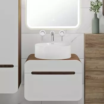 Тумба с раковиной Runo Ницца 60 темное дерево, белая, раковина Palla 40