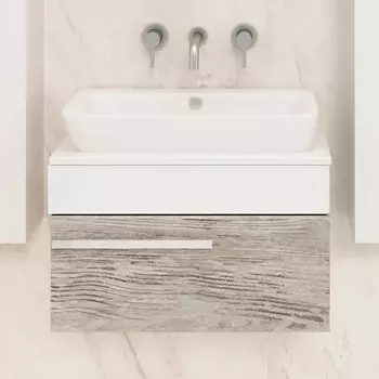 Тумба с раковиной Runo Вудлайн 65, скандинавский дуб, раковина Caspia 60 Square