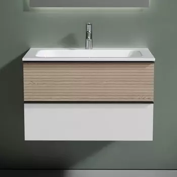 Тумба с раковиной Sancos Delta 80 дуб светлый, белый