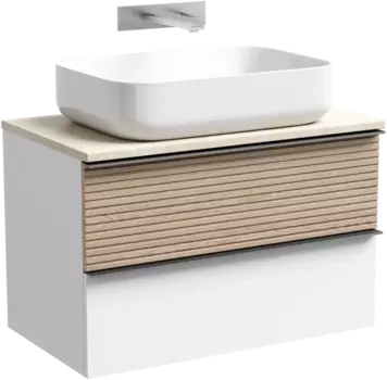 Тумба с раковиной Sancos Delta 80 см, дуб светлый, белый, столешница бежевая, раковина СN5004