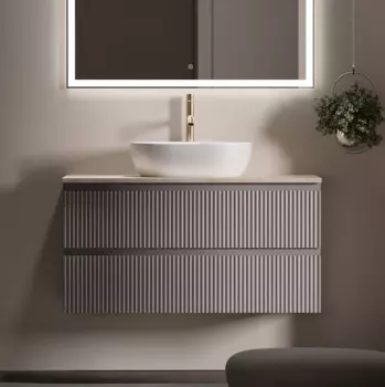 Тумба с раковиной Sancos Snob R 100 см, doha soft, столешница бежевая, раковина CN6019