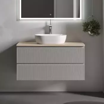 Тумба с раковиной Sancos Snob R 100 см, beige soft, столешница бежевая, раковина CN5010