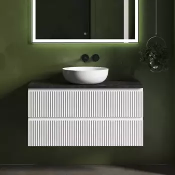 Тумба с раковиной Sancos Snob R 100 см, bianco, столешница черный мрамор, раковина CN5024