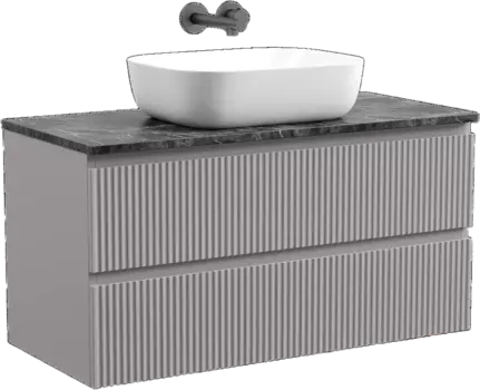 Тумба с раковиной Sancos Snob R 100 см, doha soft, столешница черный мрамор, раковина CN6008