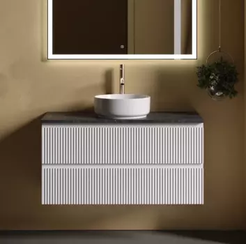 Тумба с раковиной Sancos Snob R 100 см, bianco, столешница черный мрамор, раковина CN5001