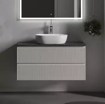 Тумба с раковиной Sancos Snob R 100 см, beige soft, столешница черный мрамор, раковина CN5010