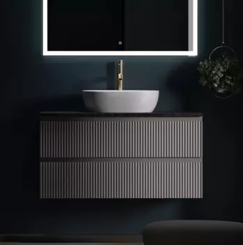 Тумба с раковиной Sancos Snob R 100 см, doha soft, столешница черный мрамор, раковина CN6019