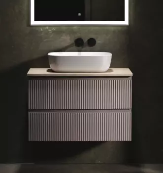 Тумба с раковиной Sancos Snob R 80 см, doha soft, столешница бежевая, раковина CN6008