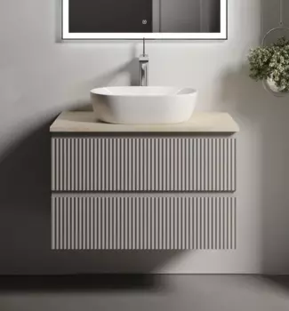 Тумба с раковиной Sancos Snob R 80 см, beige soft, столешница бежевая, раковина CN5010