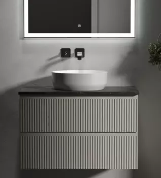 Тумба с раковиной Sancos Snob R 80 см, beige soft, столешница черный мрамор, раковина CN6022