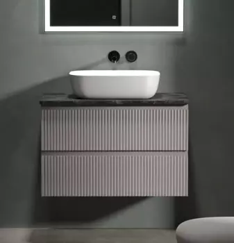 Тумба с раковиной Sancos Snob R 80 см, doha soft, столешница черный мрамор, раковина CN6008