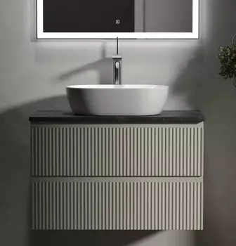 Тумба с раковиной Sancos Snob R 80 см, beige soft, столешница черный мрамор, раковина CN5010