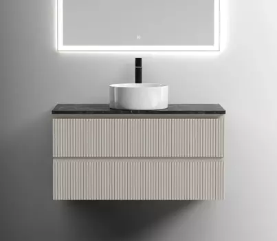 Тумба с раковиной Sancos Snob T 100 см, beige soft, столешница черный мрамор, раковина CN6032