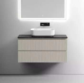 Тумба с раковиной Sancos Snob T 100 см, beige soft, столешница черный мрамор, раковина CN6011