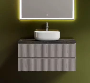 Тумба с раковиной Sancos Snob T 100 см, doha soft, столешница черный мрамор, раковина CN6018